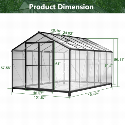 8 X 12'Outdoor Greenhouse, Heavy Duty Polycarbonate Greenhouse, Large Walk-in Greenhouse With Double Doors And Two Ventilation Windows, Aluminum Greenhouse For Outdoor Greenhouse Garden Backyard