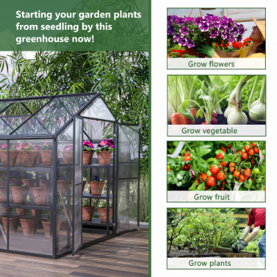 8 X 12'Outdoor Greenhouse, Heavy Duty Polycarbonate Greenhouse, Large Walk-in Greenhouse With Double Doors And Two Ventilation Windows, Aluminum Greenhouse For Outdoor Greenhouse Garden Backyard