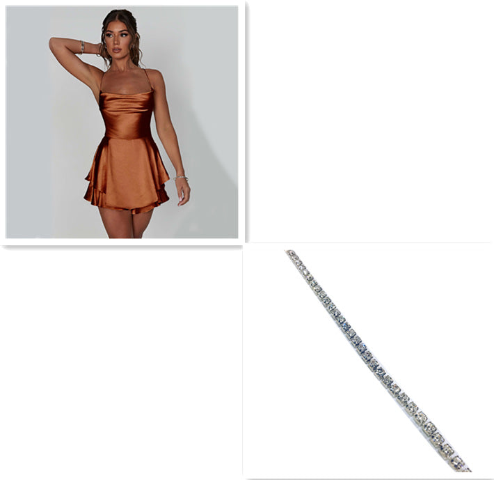 Skirt For Women Elegant Slim Strap Satin Backless Lace Up A-Line Short Dress Lady