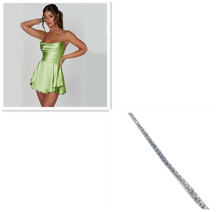 Skirt For Women Elegant Slim Strap Satin Backless Lace Up A-Line Short Dress Lady