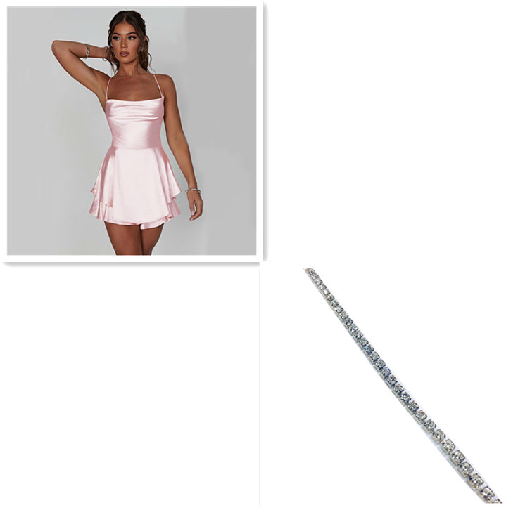 Skirt For Women Elegant Slim Strap Satin Backless Lace Up A-Line Short Dress Lady