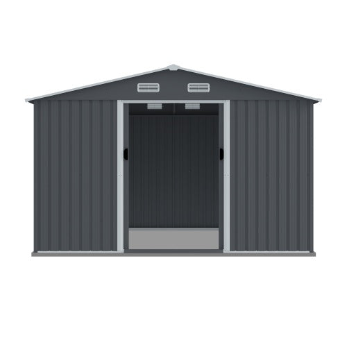 Outdoor Storage Shed 8 X 10 FT Large Metal Tool Sheds  Heavy Duty Storage House With Sliding Doors With Air Vent For Patio Lawn To Store Bikes Tools, Lawnmowers Grey