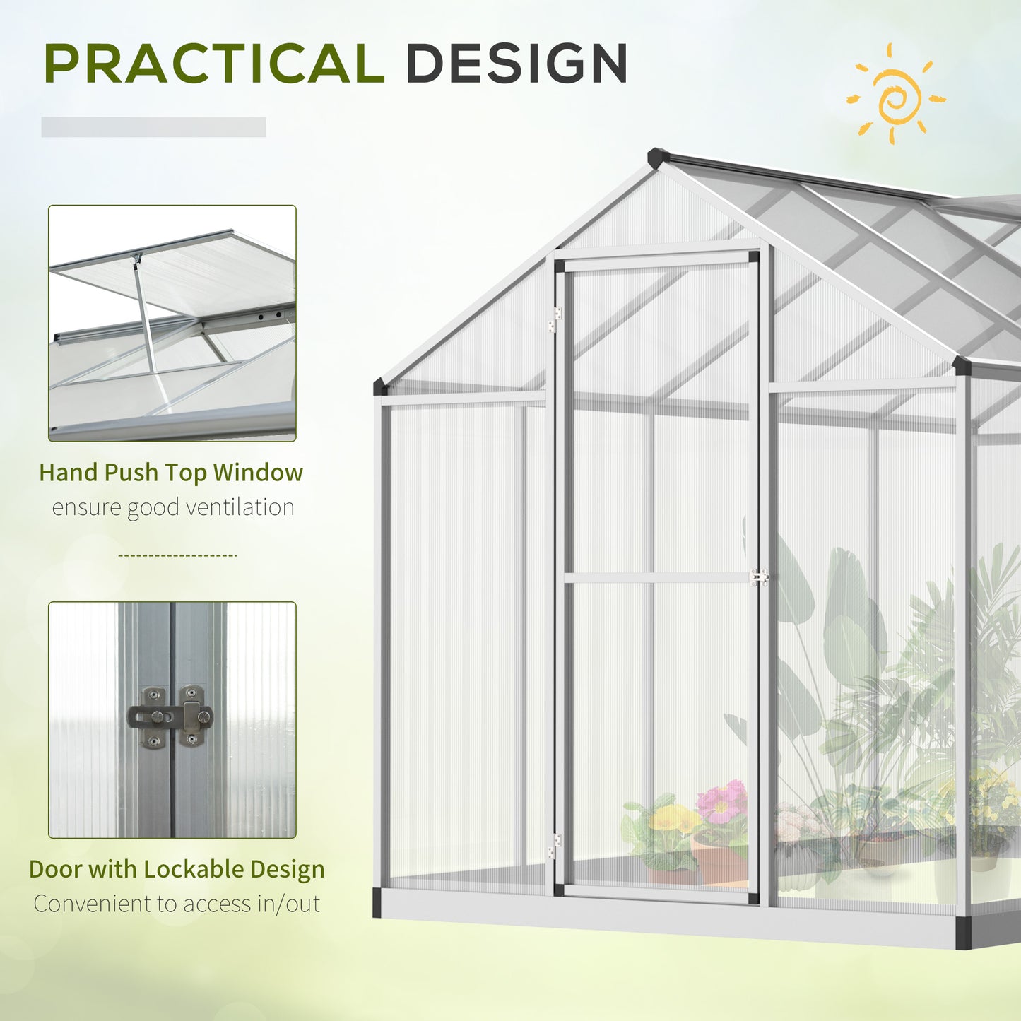 Greenhouse For Winter, 10' L X 6' W Walk-In Polycarbonate Greenhouse