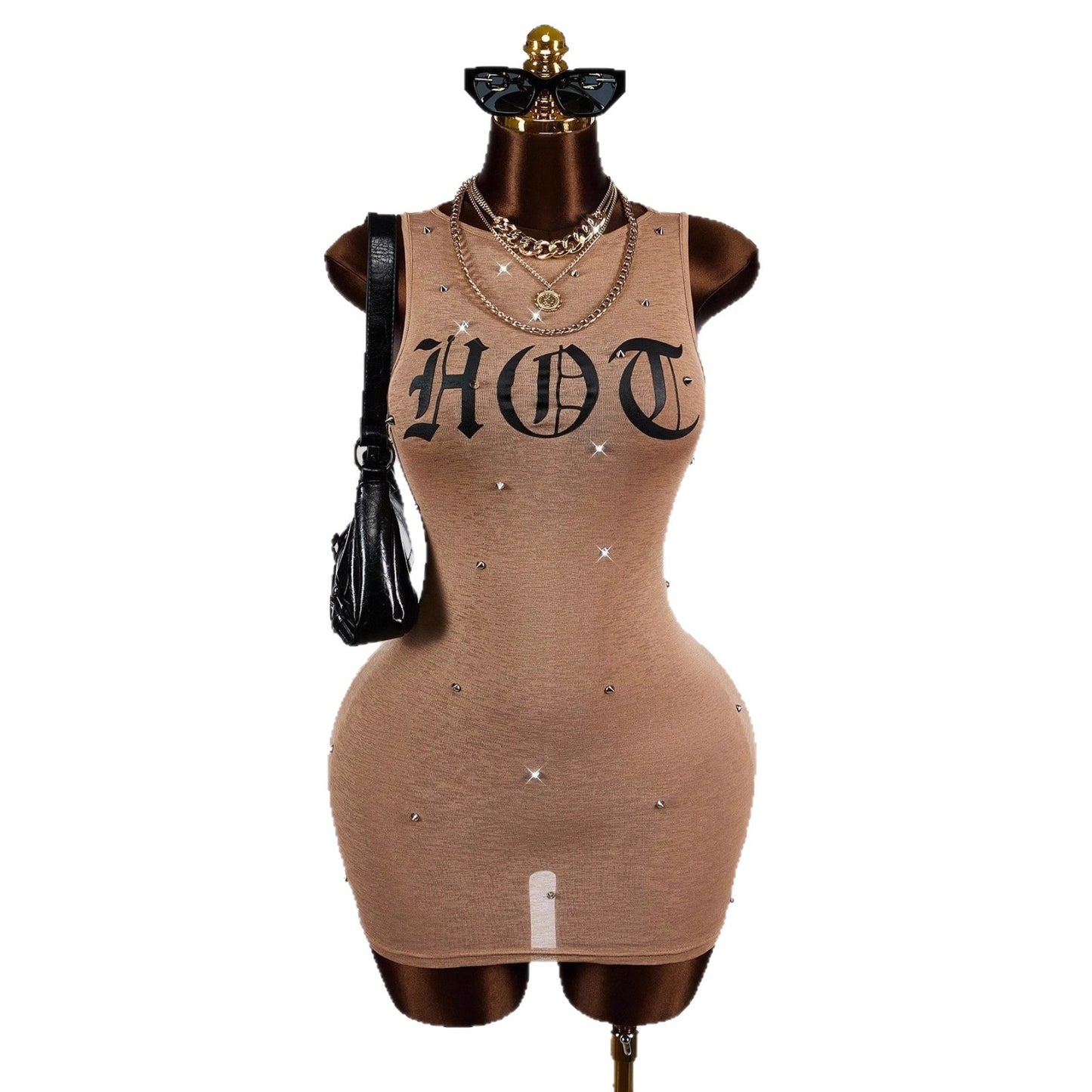 Women's Printed Sleeveless Waist-Cinching Sheath Dress