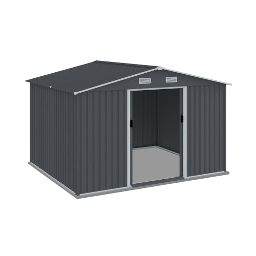 Outdoor Storage Shed 8 X 10 FT Large Metal Tool Sheds  Heavy Duty Storage House With Sliding Doors With Air Vent For Patio Lawn To Store Bikes Tools, Lawnmowers Grey