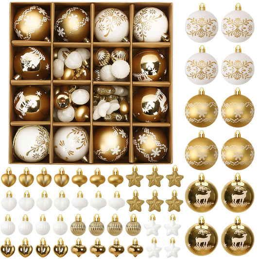 Gold & White Christmas Ornament Set – 52 pcs