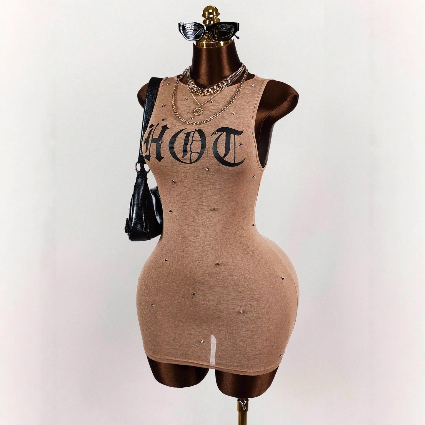 Women's Printed Sleeveless Waist-Cinching Sheath Dress