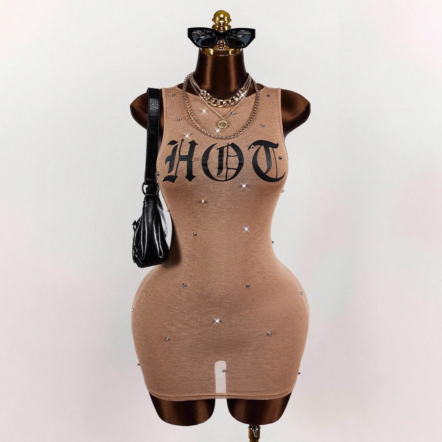 Women's Printed Sleeveless Waist-Cinching Sheath Dress